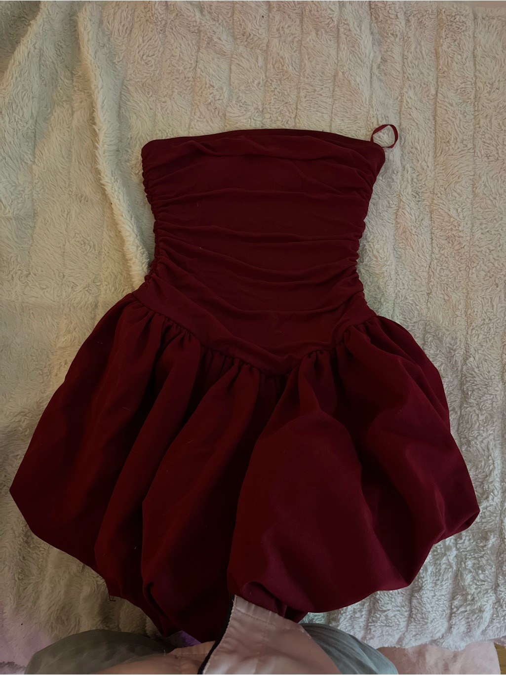 Strapless Burgundy Bubble Hem Dress